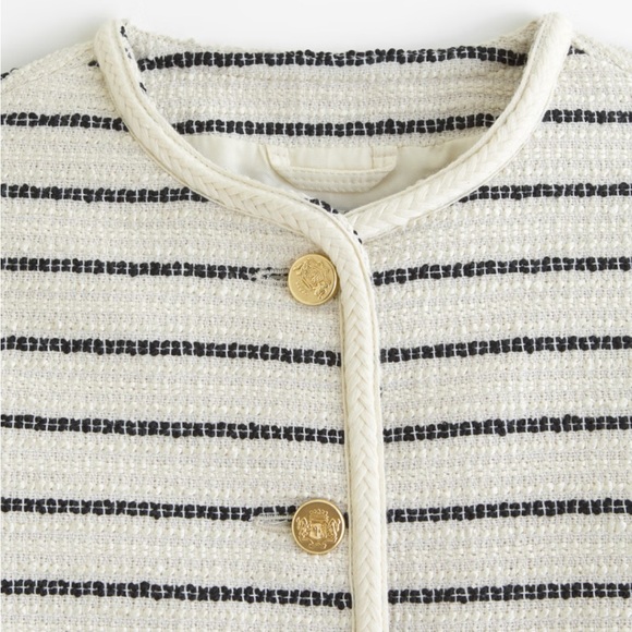 Abercrombie & Fitch - Collarless Tweed Jacket in Black/Cream, XS - Picture 7 of 9